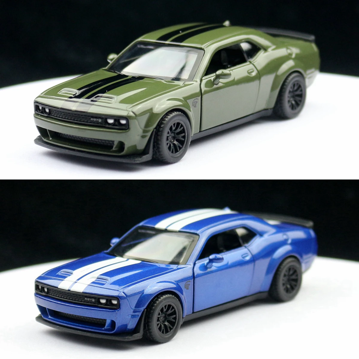 1/44 Dodge Challenger SRT Hellcat Model samochodu zabawkowego Diecast Metal Vehicle Miniature Pull Back Door Openable Collection Gift for Kid