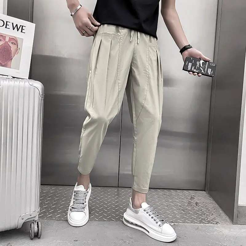 2023 New Autumn Fashion Trendy Sports Creative Multi-element Street Cargo Style Cropped Pants Loose Patchwork Sweatpants Men