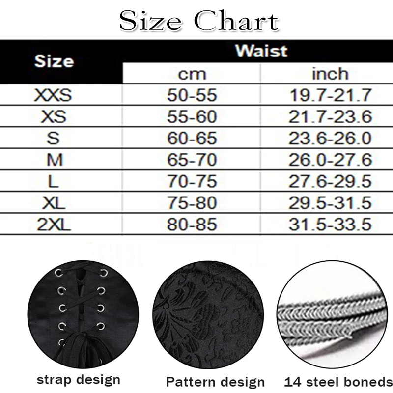 Damen-Unterbrustkorsett mit Stahlstäben, schlankmachendes Gothic-Bustier, Taillentrainer, Cincher-Gürtel, schwarze Outfits, Steampunk-Korsetts – Detail 8