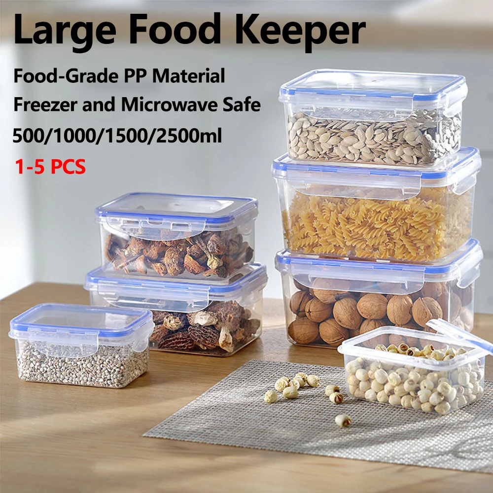 

1-5 PCS Airtight Food Storage Containers Rectanglular Plastic Box Freezer & Microwave Safe, Kitchen Fridge Organizer Crisper Box