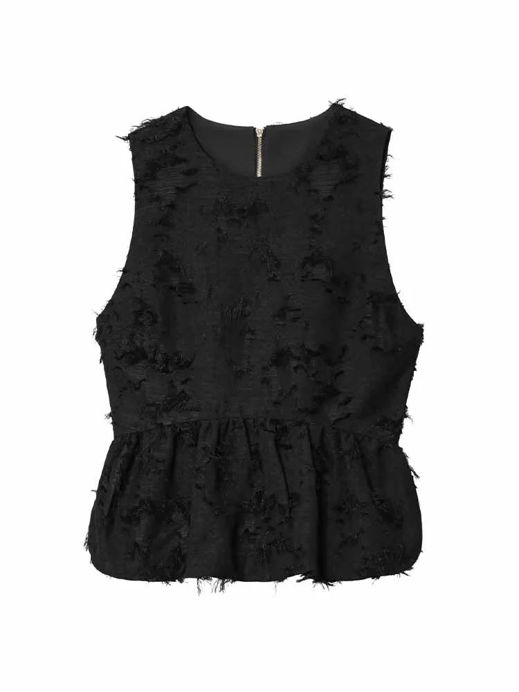 

HH Woman Spring Fashion Round Neck Sleeveless Solid Color Zipper Tighten The Waist Skirt Hem Tops Female Casual Slim Fit Tops