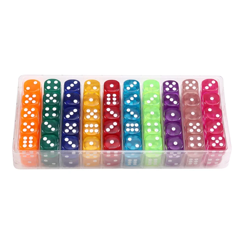 

100 шт. цветные кубики 14 мм, 6 сторон с акриловыми стандартными игровыми кубиками, набор для настольных игр, вечеринок, классных математических кубиков