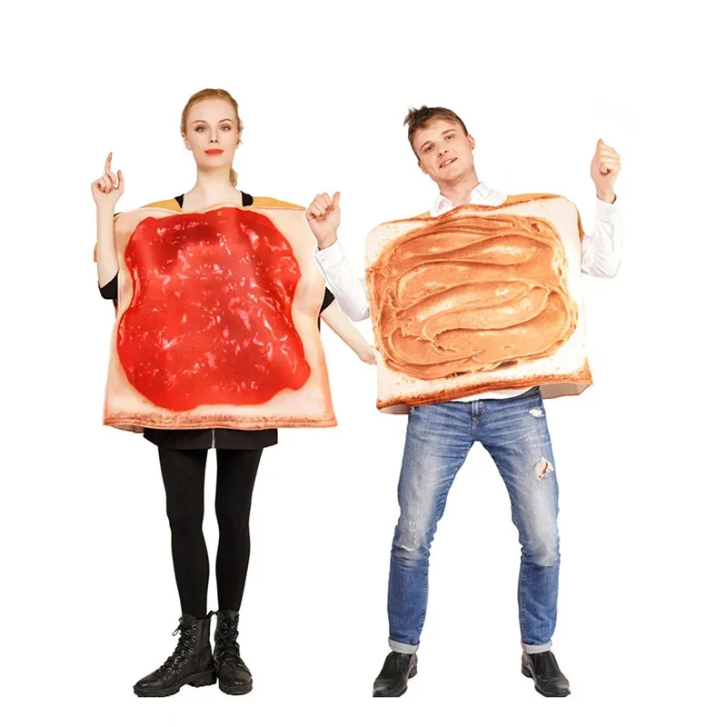 qq28LQAdult ตลกเนยถั่วเยลลี่ขนมปังเครื่องแต่งกายไข่ต้มและเบคอนปาร์ตี้เครื่องแต่งกายฮาโลวีนคู่อาหารคอสเพลย์ Outf