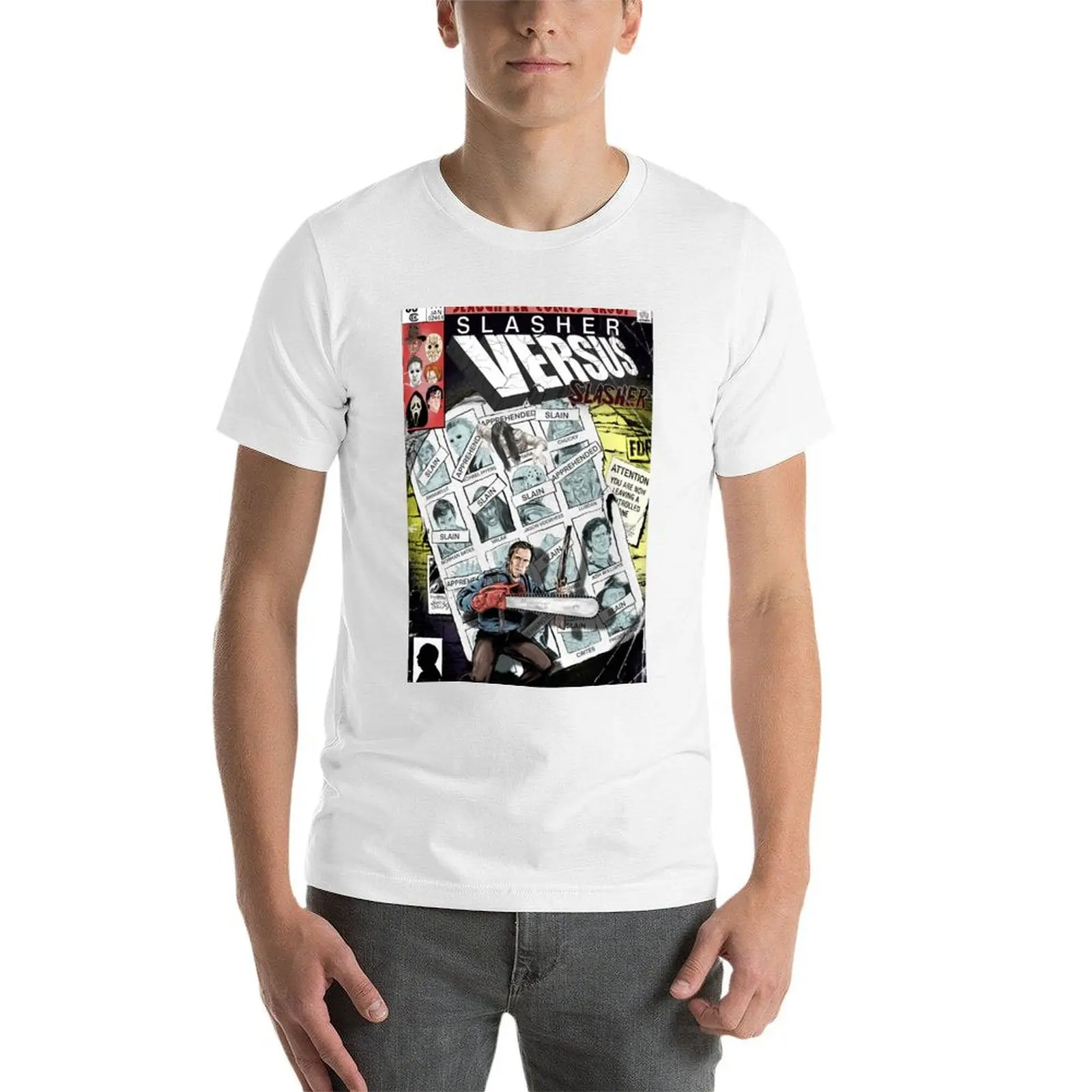 غطاء تي يوم كبير الحجم قميص رجل أنيمي سلاش! قمصان القمصان القطنية تي شيرت - تي شيرت المستقبل سلاشر t VS رجل فاخر