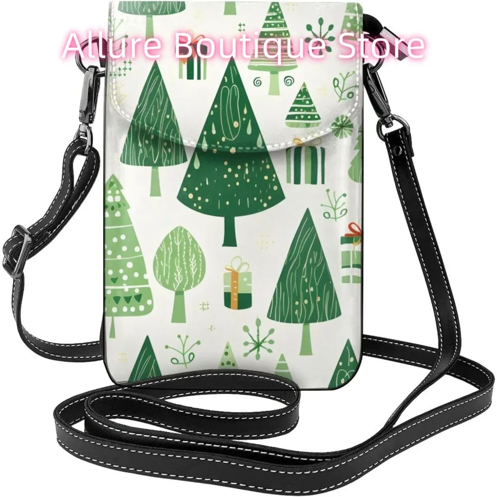 

Милая зеленая сумка через плечо с рождественской елкой для женщин, маленькая дорожная сумка из искусственной кожи для мобильного телефона, легкий мини-кошелек для телефона, кошелек C