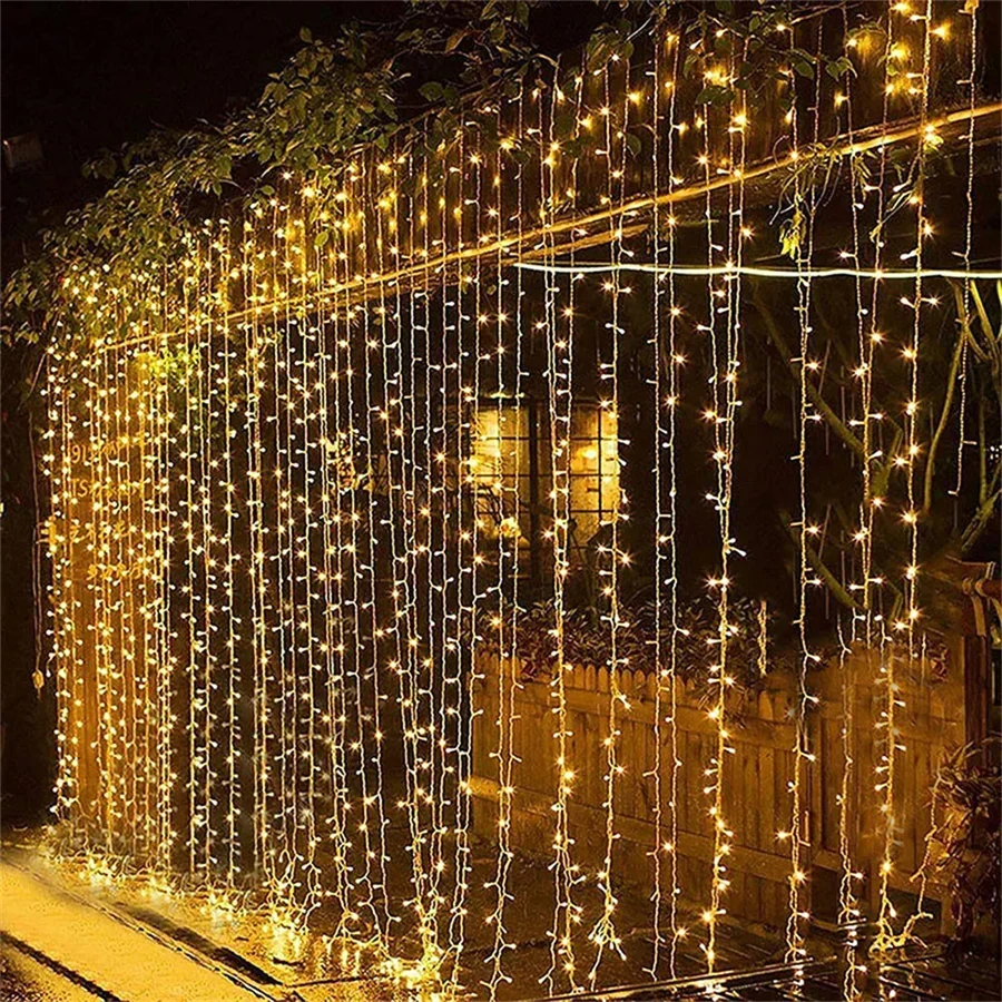 Solar Curtain Light 6X3M 600 LED Outdoor Solar Window Curtain Icicle Light With Remote for Patio Fence Wedding Wall Gazebo Decor