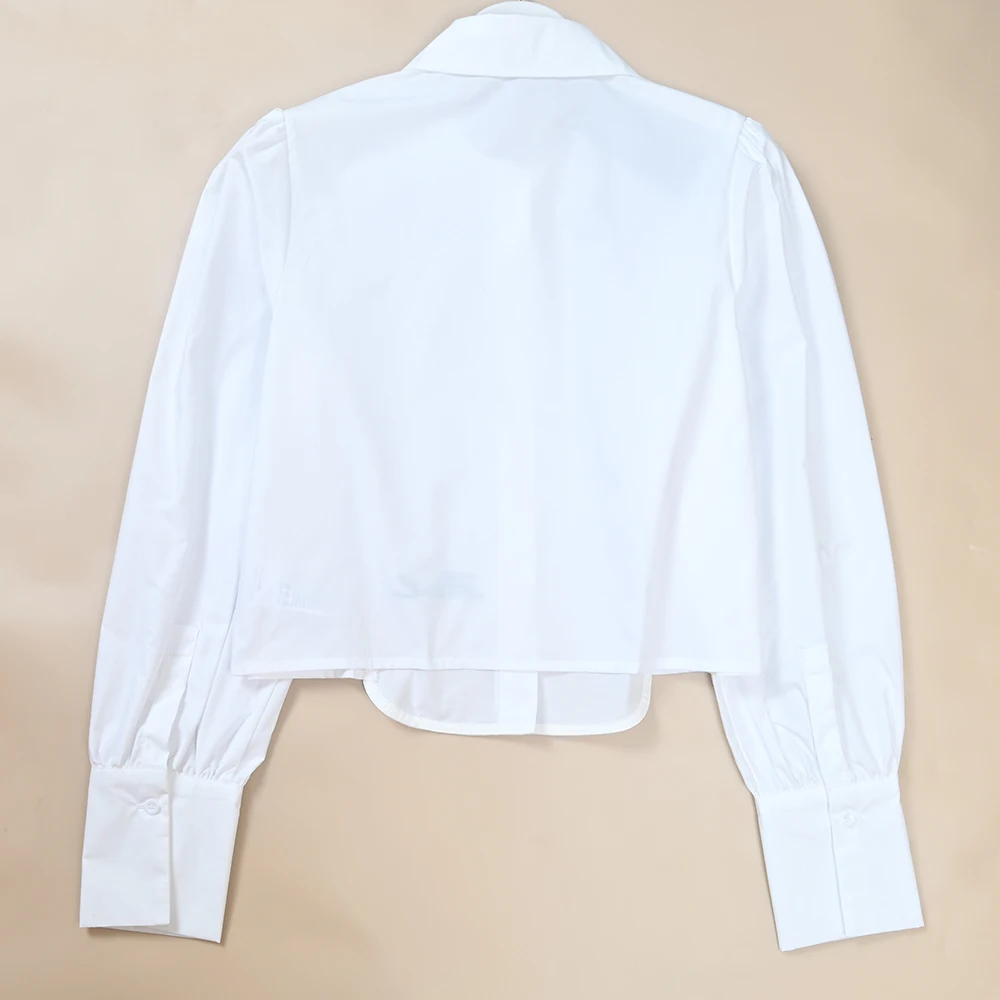 Herfst Winter ort Sve Dames irt Geborduurde Letter Lange Sve Wit Turn-down Kraag Katoen Ademend Comfortabel