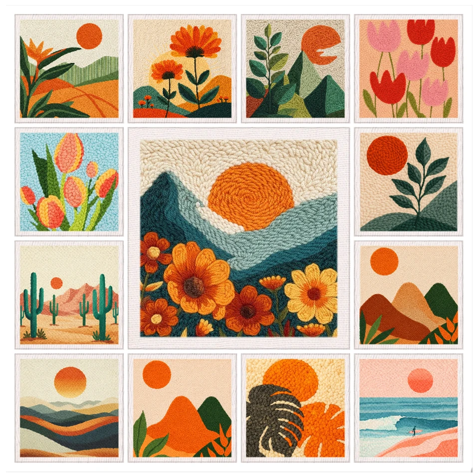 

Punch Needle Kit For Adult Beginner with Frame Flower Creative Punch Embroidery Fabric Yarns Sewing Needle Craft Set Decoration