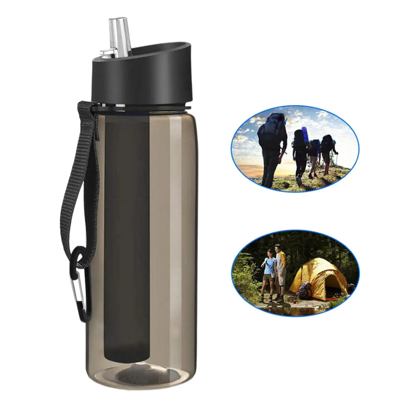 650ml Outdoor Water Filter Bottle Survival Camping Water Filtration Bottle Straw Purifier for Camping Hiking Traveling 22oz