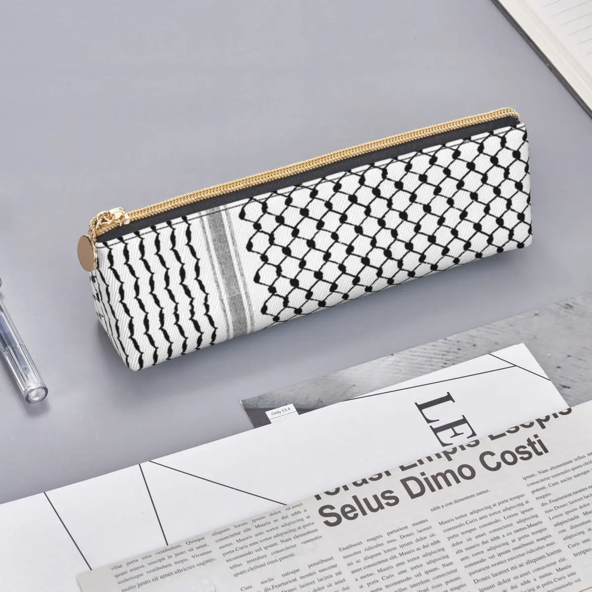 Palestinian Hatta Kufiya Folk Pattern Pencil Cases Pen Holder Storage Stationery Supplies Pen Box Pencil Bag for Kids Gifts