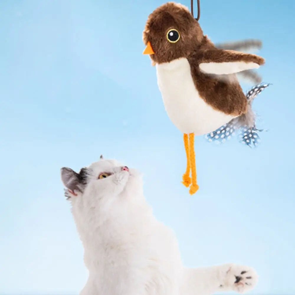 Flapping Bird Sparrow Cat Toy Interactive USB Rechargeable Flying Bird Cat Toys Vivid Chirping Touch-Activated