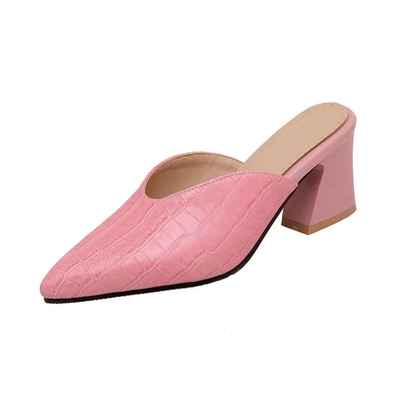 

Новые остроконечные тапочки на высоком каблуке 6,5 см с каменным узором, летние простые удобные женские сандалии ярких цветов для покупок 48