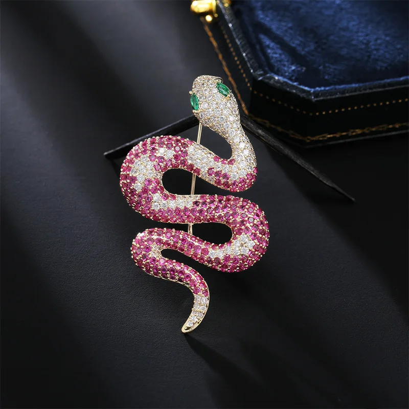 

Micro-inlaid zircon red corundum spirit snake brooch female retro natal year animal pin