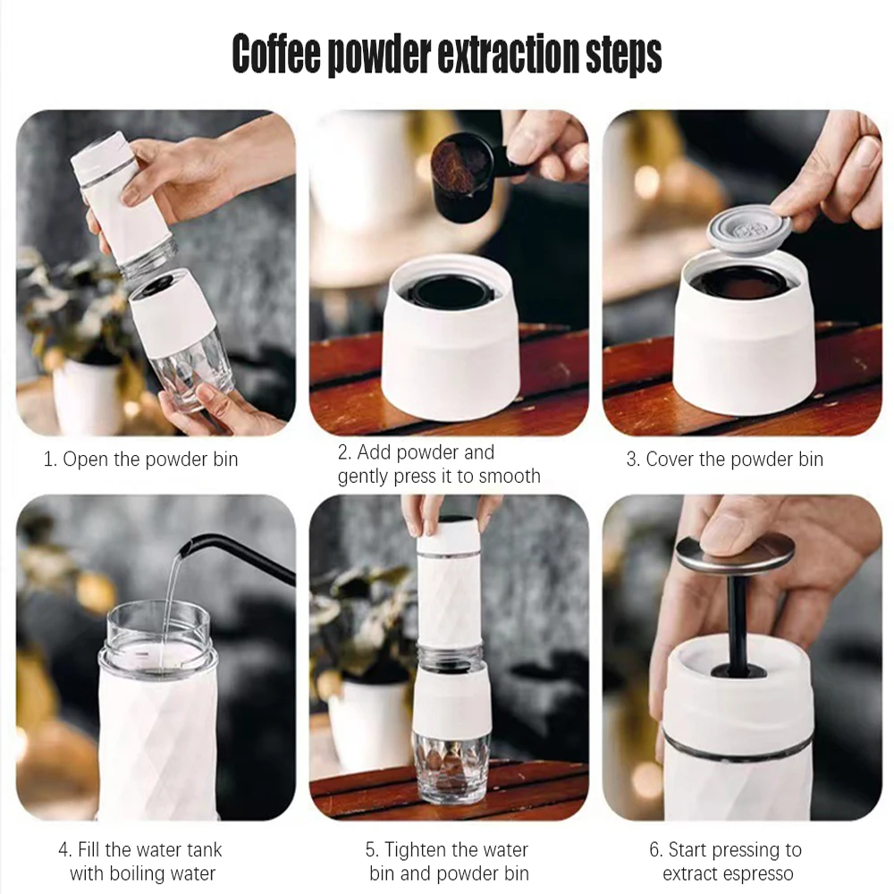 Tripresso Mini Portable Coffee Machine Espresso Coffee Maker Hand Press Capsule Ground Coffee Brewer for Home Travel and Picnic