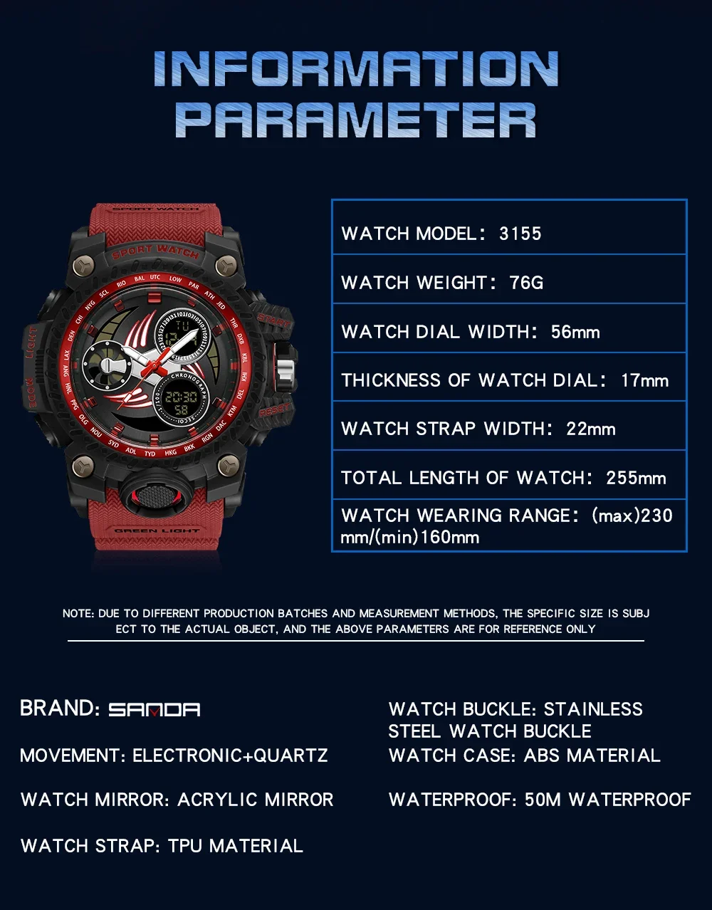ساعة إضاءة ليلية إلكترونية متعددة الوظائف من Sanda-Men ، منبه ، مقاوم للماء ، الشباب ، اتجاه الموضة ، من الأعلى مبيعًا ، جديد