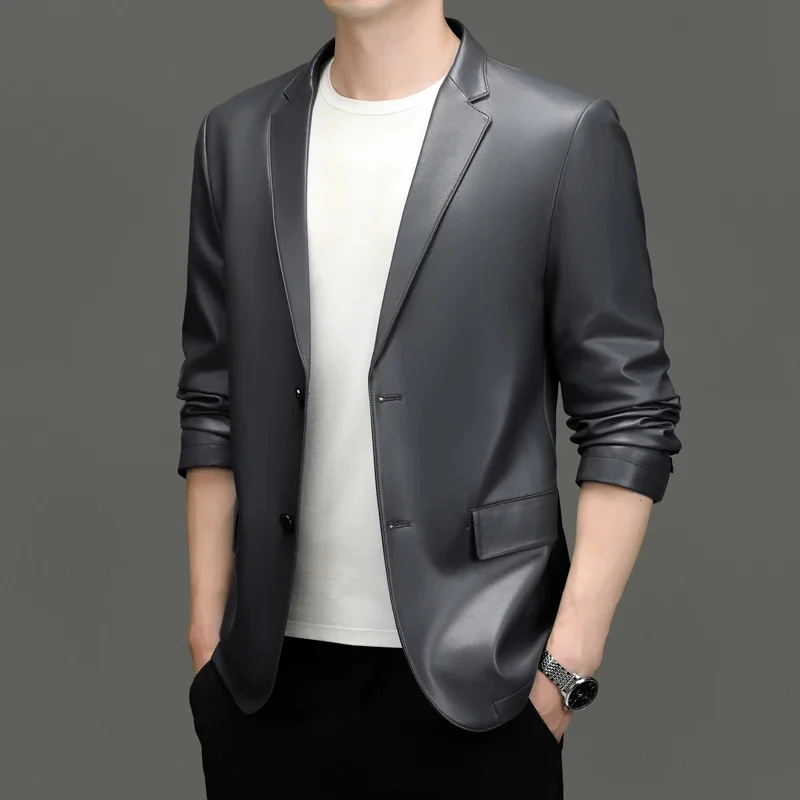 Jacket Suit Men's Autumn New Leather Coat Soft Korean Slim Fit Business Small Fashion Casual