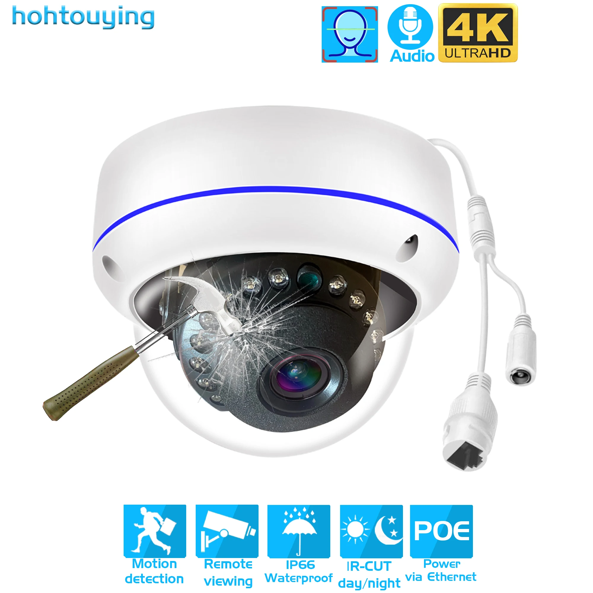 

5MP Metal Fixed Dome POE IP ONVIF H.265 Audio CCTV Camera 4mp FaceDetection Vandalproof IP66 Outdoor Security Video System XMEYE