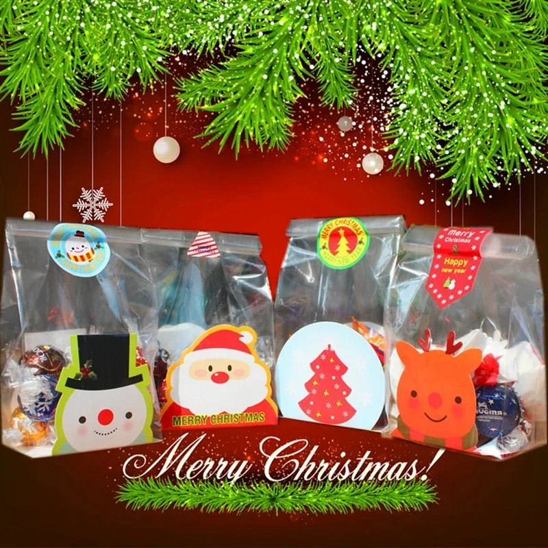 Christmas Cookie Cellophane Bags Cake Cookies Wrappers -Snacks,Party, Favor,Gift, Wedding, Bread Handmade Plastic Bag 10Pcs