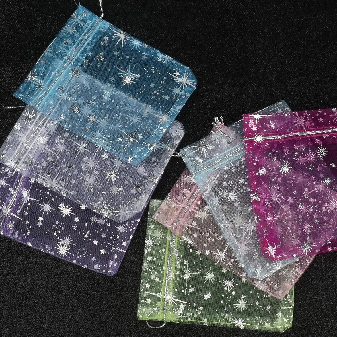 50 sztuk/worek kolor srebrny Gypsophila Organza 10x12cm boże narodzenie ściągana sznurkiem na prezent brelok do torby opakowanie na biżuterie torby i torebki