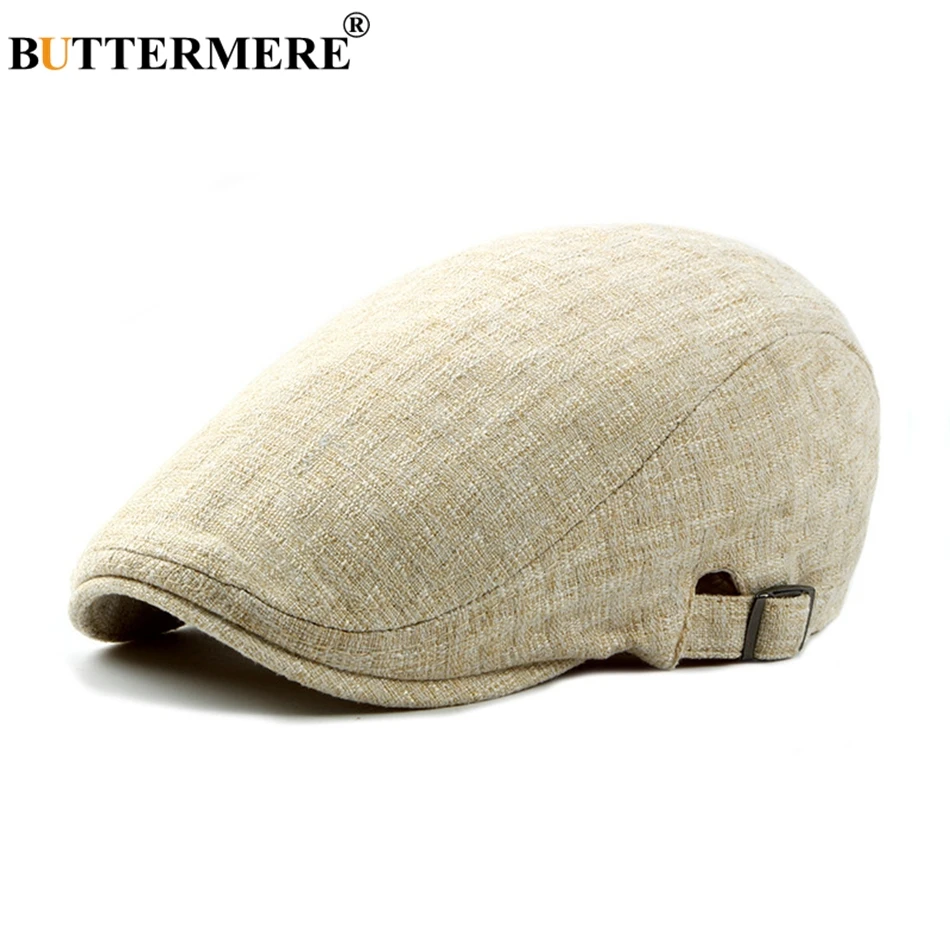 BUTTERMERE Mens Linen Flat Caps Adjustable Vintage Spring Summer Beret Hat Male Casual Style Gifts British Duckbill Hats