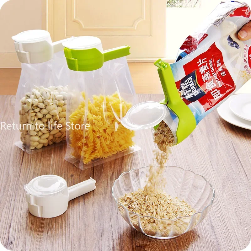 Food Preserving Bag Closure Clip Oat Dispense Spout Snack Bag Clip Moisture Seal Clip Fresh Keeping Sealer Clamp Kitchen Gadget