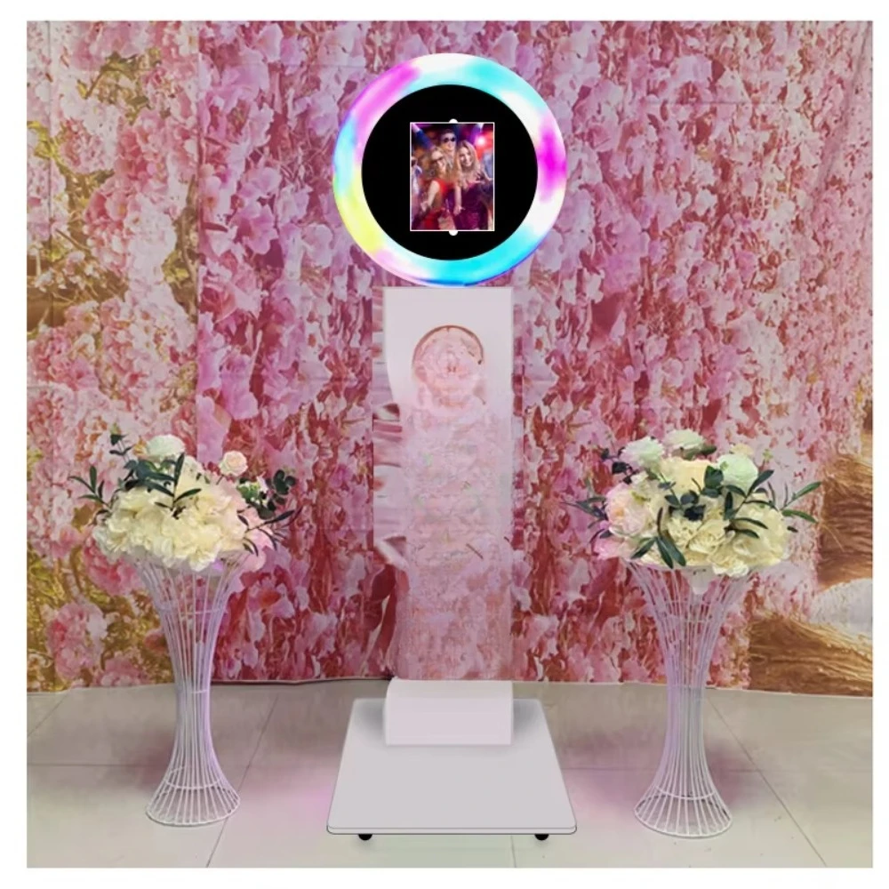 Wedding portable fashion 3d ring light led selfie holder shell 360 photo booth machine