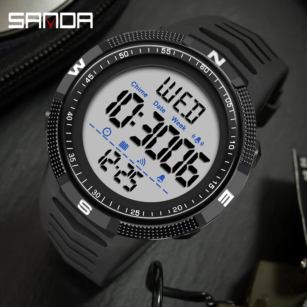 Fashion SANDA Top Brand Waterproof Men Watch Multifunctional Luminous Digital Wristwatch Outdoors Sports Student Watches 6014