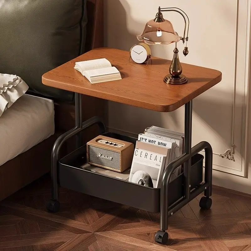 Single-Layer Rolling Coffee Table Cart Movable Carbon Steel Side Open Storage Shelf Sofa Bedroom Balcony Or Study Nordic Black