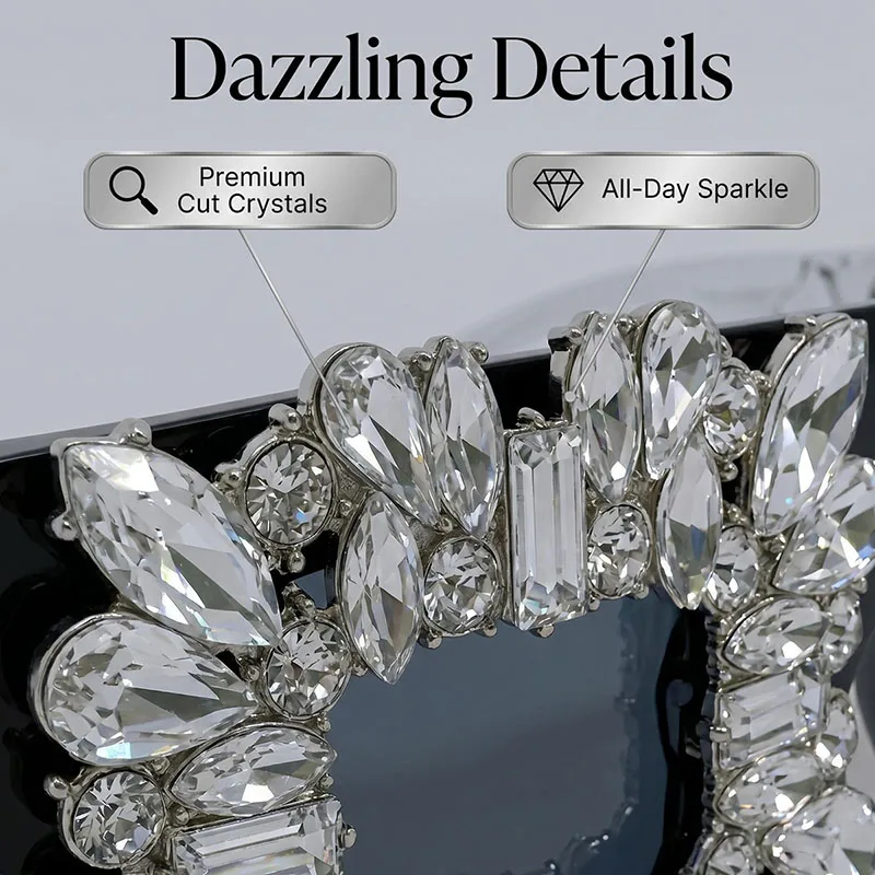 Exaggerated Bling Rhinestone Square Glasses Women Luxury Silver Chain Leg Statement Eyewear For Party Nightclub Rave Festival view 5