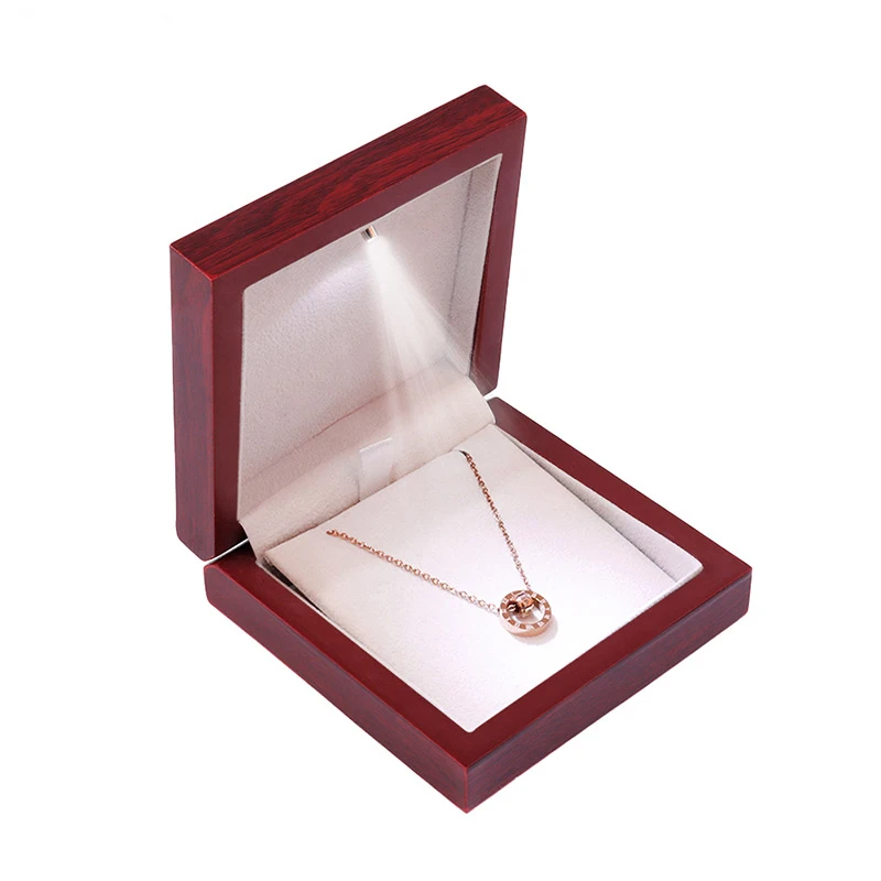 LED Light Jewelry Box Wooden Necklace Pendant Box Earrings Bracelet Gift Box Jewelry Packaging Case