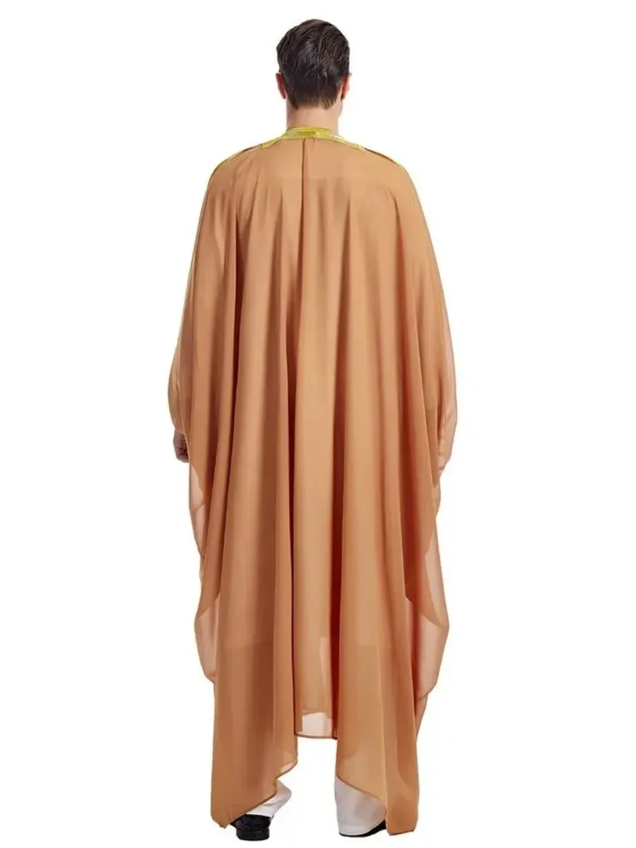 Moslim Mannen Lange Mouwen Kleur Kwastje Borduren Chiffon Vest Gewaad Arabische Mannelijke Volwassen Enkellange Thobe Ramadan Eid Kleding