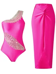 Retro Bikini Printed Fashion One Piece Swimsuit And Cover Up With Skirt Tight Women's Bandage Summer Beach Luxury Elegant