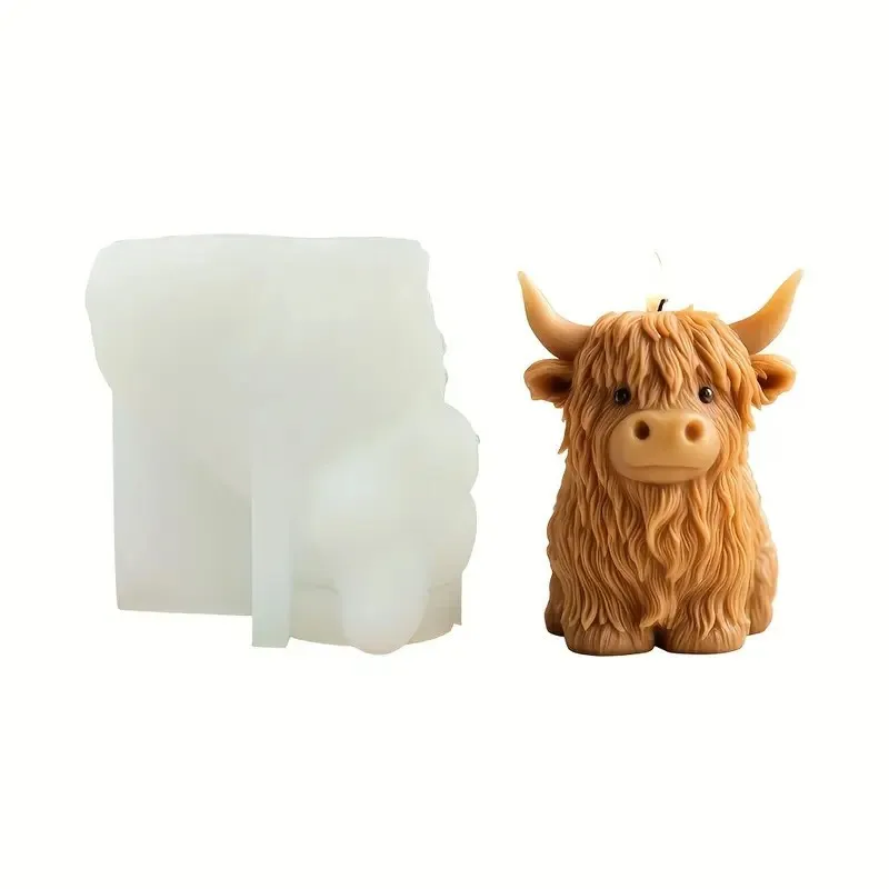Highland Cow Shaped Silikon-Kerzenform, wiederverwendbar, Tier-Gips-Harz-Bastelform für selbstgemachte Kerzen