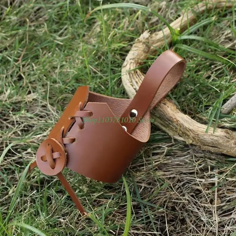 U55D Horn Mug PU Leather Case with Adjustable Strap for Easy Carrying Elegant Cup Holder