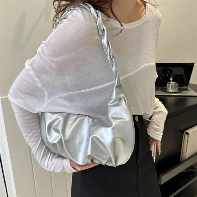 

Women Ruched Shoulder Bag Vintage Handbag Vegan Leather Lady Clutch Purse Hobo Bag Shoulder Bags