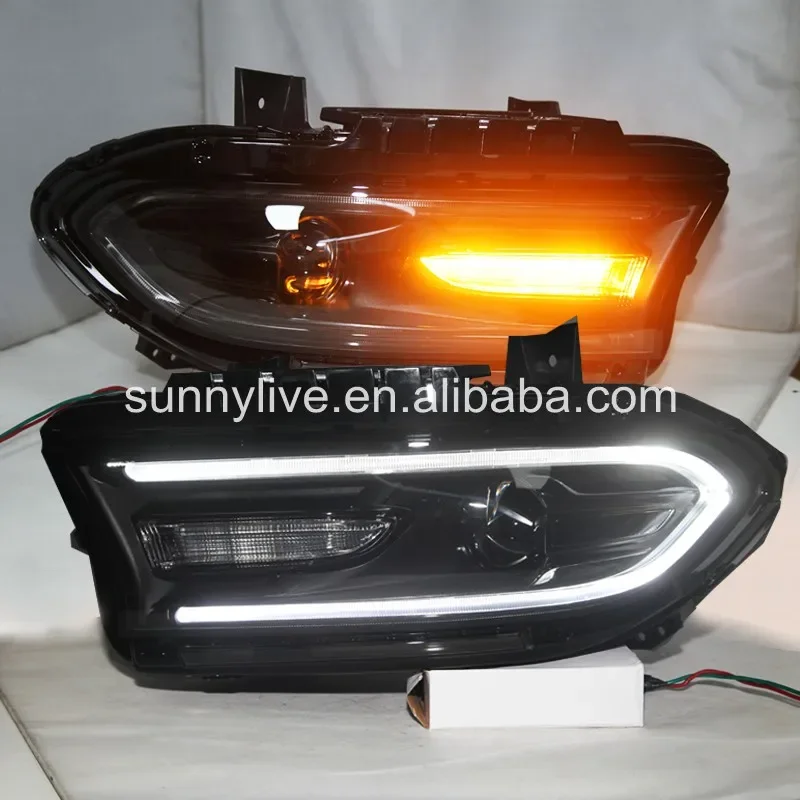 

AirowLED Headlights For Dodge Charger LED Strip Head Lamps Black Housing YZ 2015-2017