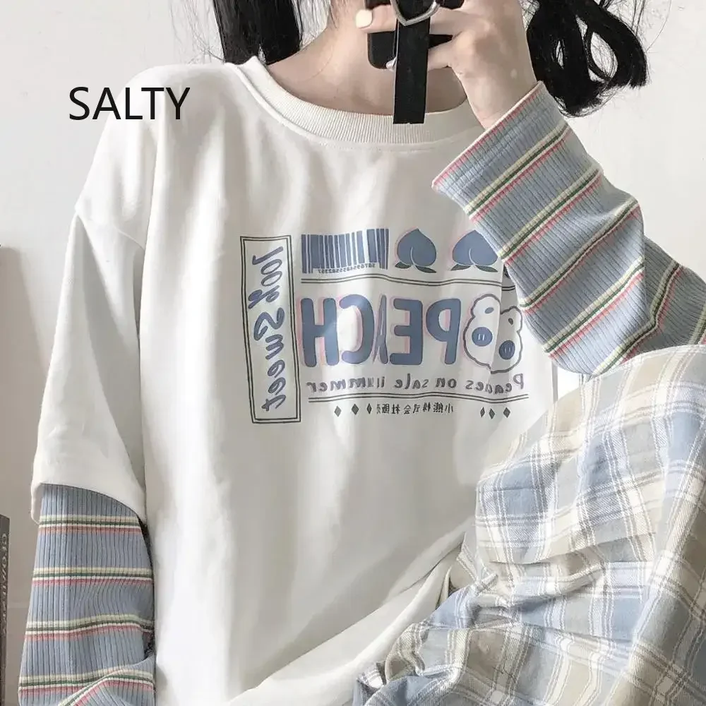 

Весенне-осенние женские толстовки, свободные повседневные искусственные двойки, милый женский свитшот с мультяшным принтом в стиле пэчворк