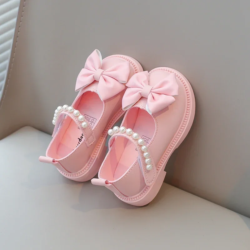 Girls Princess shoes Kids PU Leather Shoes with Bow-knot Sweet Cute Fashion Casual Shoes Children Wedding Dress Party Flats Soft