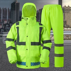 Reflective Raincoat Rain Pants Traffic Road Administration Property Sanitation Patrol Warning Split Safety Waterproof Rain Cape