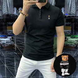 Summer Men's POLO Cute Cartoon Bear Pattern Shirts 2024 New Street Fashion Casual Style Short-sleeve polo Male Top Clothes