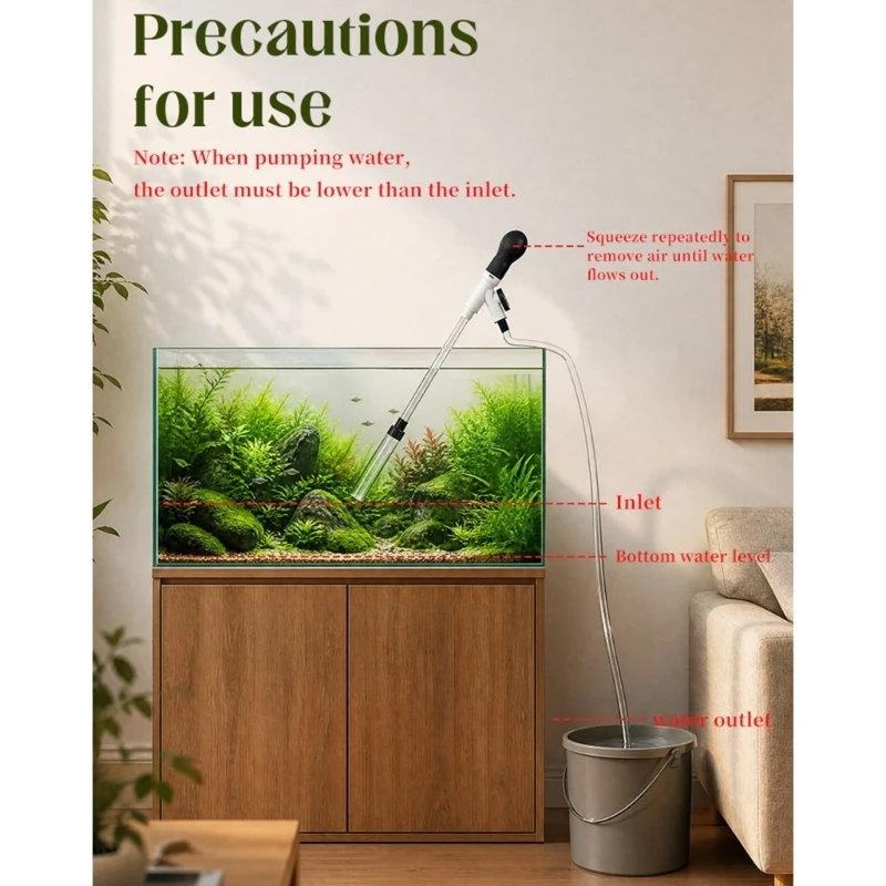 Manual Aquarium Gravel Cleaner Fishtank Water Changer with Clear Tube and Hose for Routine Water Changes and Gravel JOMD