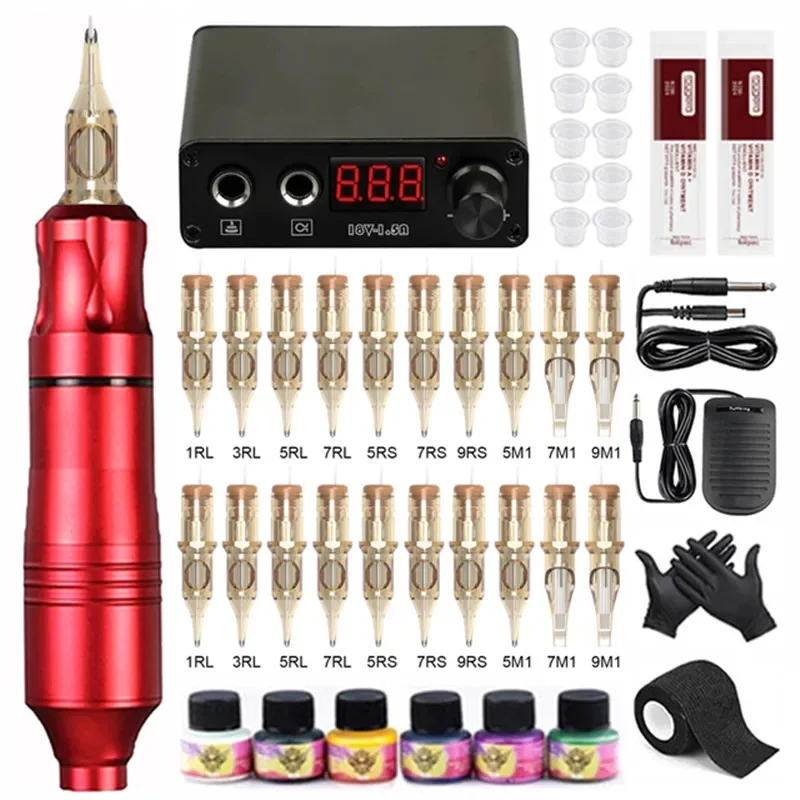 

Professional Tattoo Machine Set Complete Tattoo Pen Kit Rotary Gun Permanent Make-up Machine With Cartridges Needle for Body Art