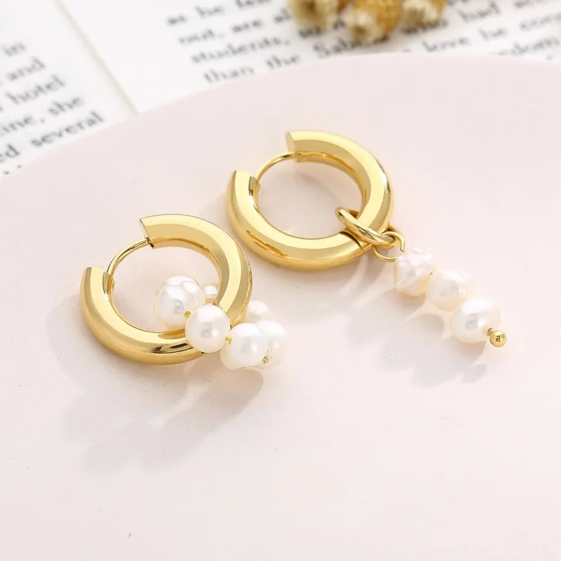 

New Classic Elegant Imitation Pearl Dangle Earrings For Women Stainless Steel Asymmetry Exquisite Drop Earring Wedding Jewelry