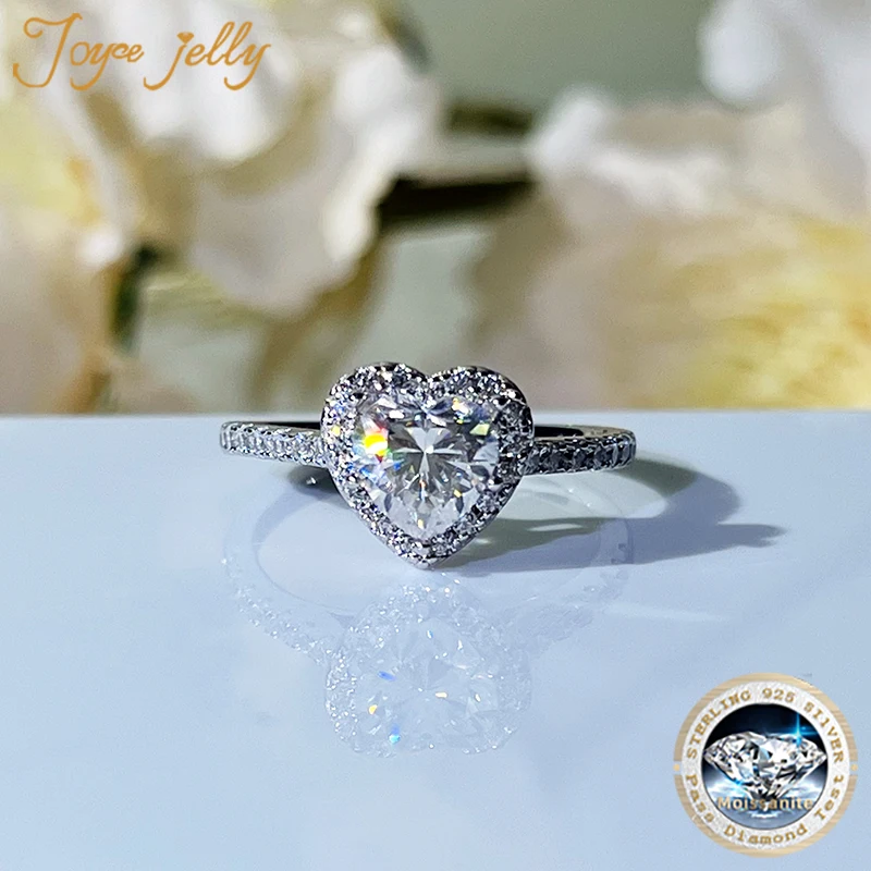 JoyceJelly 1CT 2CT Heart Shaped Moissanite Rings For Women S925 Sterling Silver Plated 18K Wedding Bands Luxury Fine Jewelry - Image 3