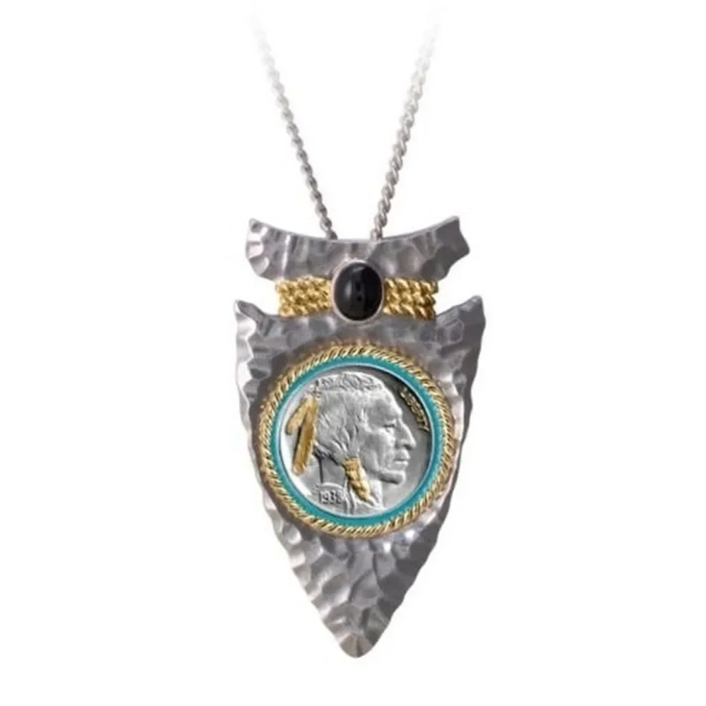 Vintage Trend Arrowhead Ethnic Style Portrait Cameo Necklace Pendant Men and Women Street Party Fashion Niche PendantAccessories