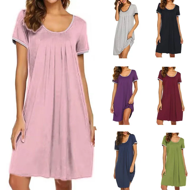 

Female Summer Dress New Plus Size Loose Sleepwear Nightdress Comfortable Cotton Nightgown Women Short Sleeve pajamas Nightshirt