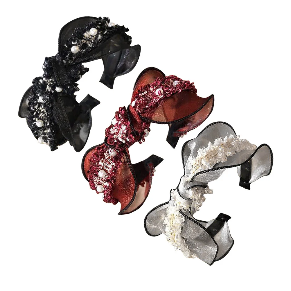 

3pcs Lace Headband Wide Side High-End Boutique Red White Cosplay Stage Daily Wear Hair Hoop Accessory