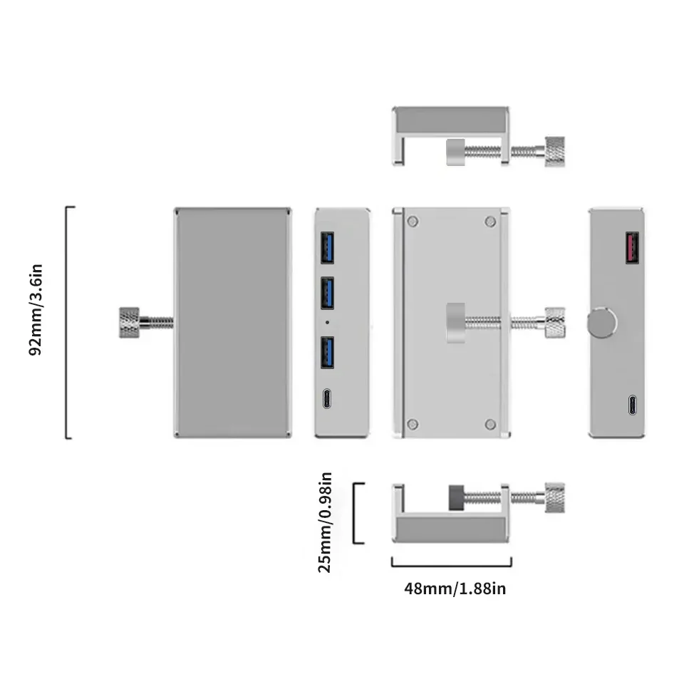 6Ports USB 3.0 HUB mit Netzteil USB3.0 Splitter Adapter Clip-Typ Multi Splitter 5G Hochgeschwindigkeits-Datenübertragung für Laptop