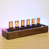 IPS Nixie Tube RGB Digital Led Glow Tube Clock Wood Luxury Creative Electronic Desktop Clocks Vacuum-tube Watches Ornaments Gift