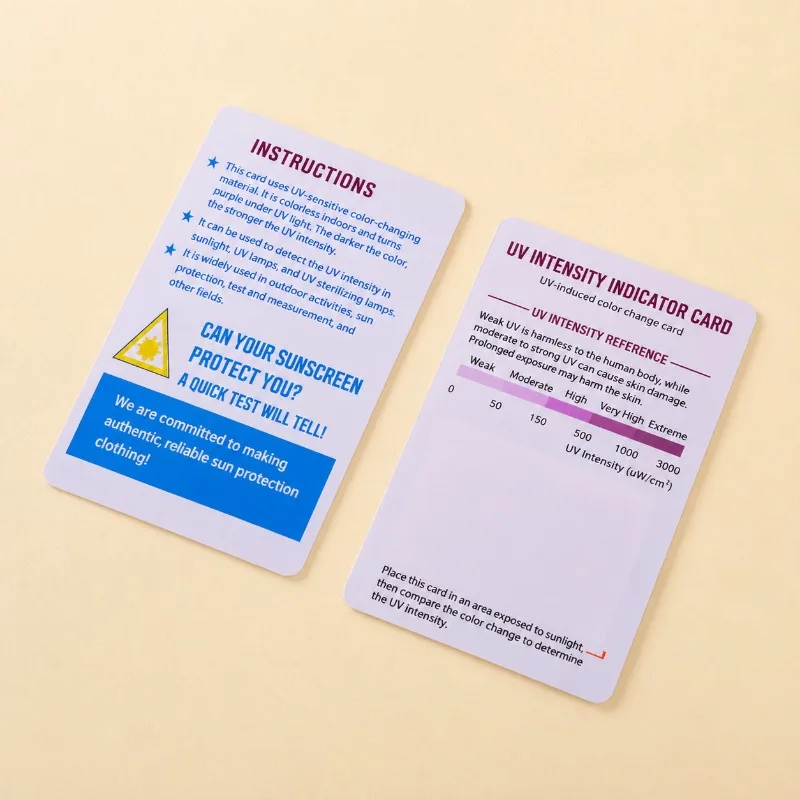 UV Sensing Test Card PVC Printed Hanging Tag Detect Sunlight Radiation for Sun‑Proof Apparel Accessory Monitor Ultraviolet